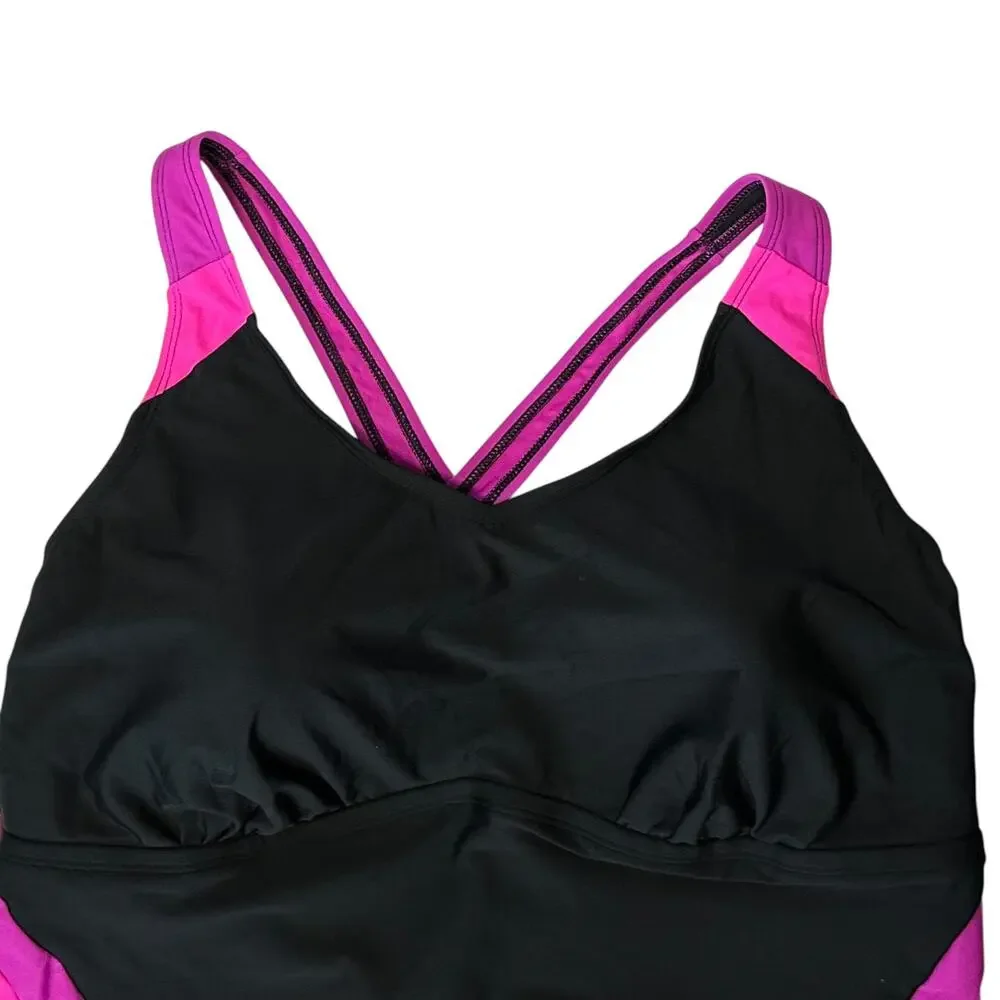 Lands' End Striped One Piece Swimsuit Black Pink Plus Size 24W